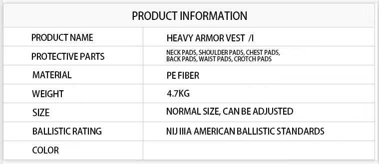 Heavy armor vest, full protection ballistic suit Built-in bulletproof chip, NIJ IIIA ballistic standard  1000D oxford cloth, non-quick release, advanced protective equipment